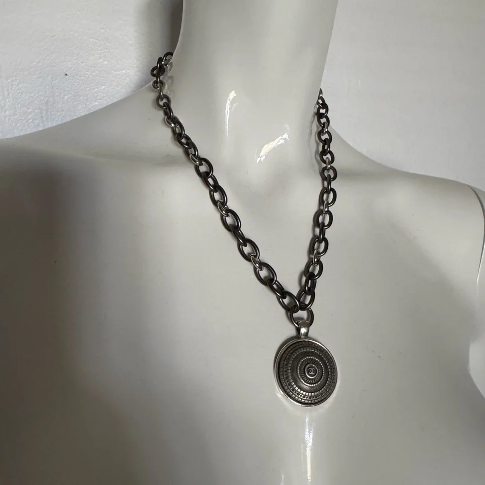 Vintage Chanel Necklace Marked CC Silver Chain 1” Pendant